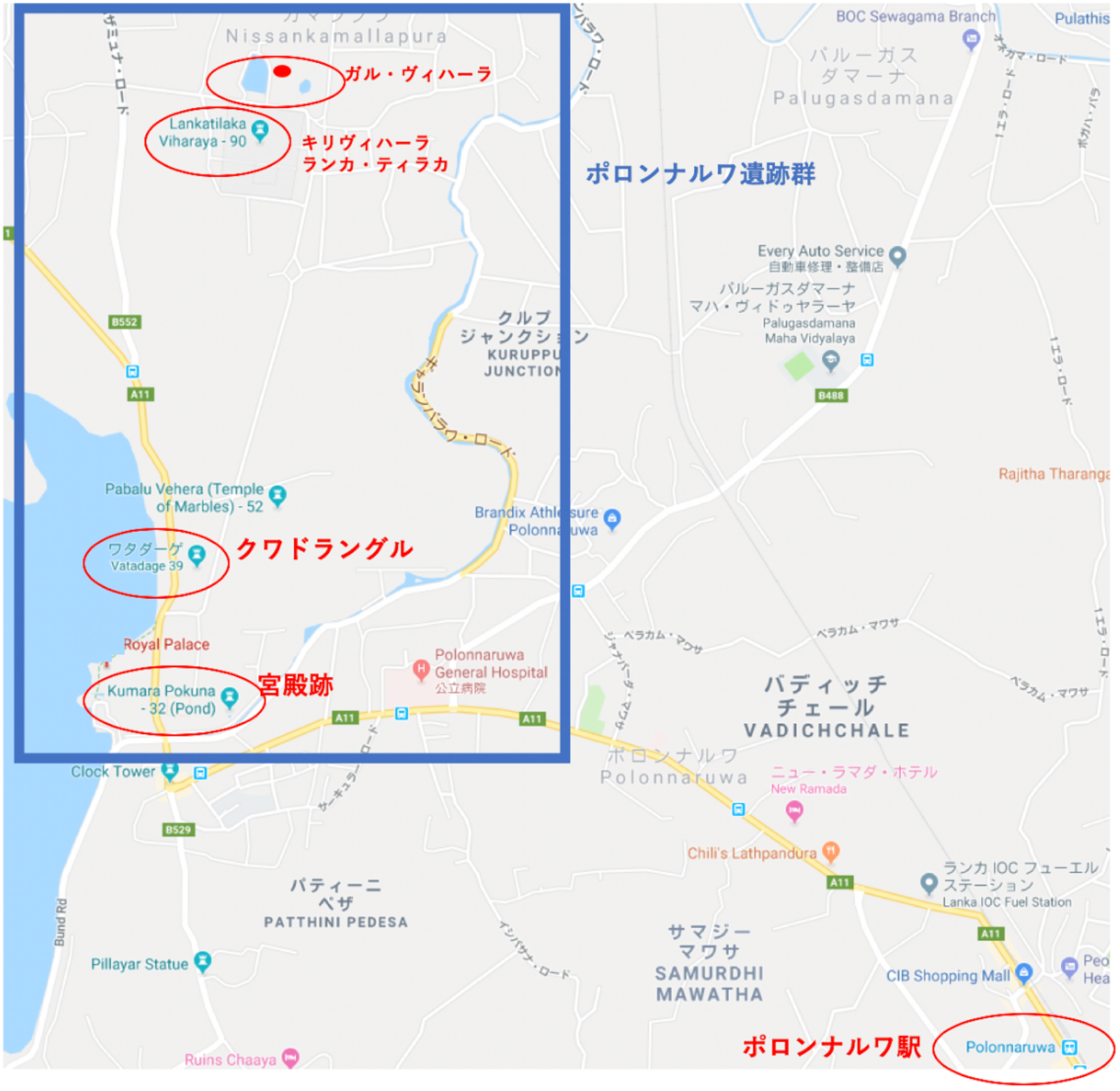 ポロンナルワ遺跡の地図